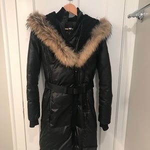 Rudsak Jasmine Belted Down Jacket w Fur Trim Hood